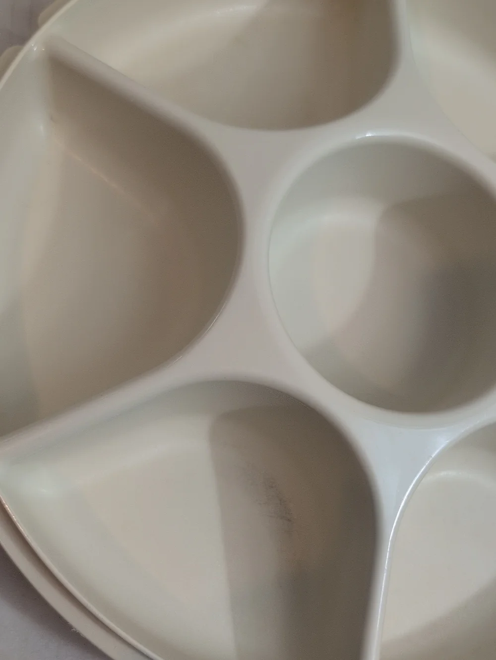 Vintage Tupperware Serving Center 1665 Almond 6 Compartment Party Tray w Lid
